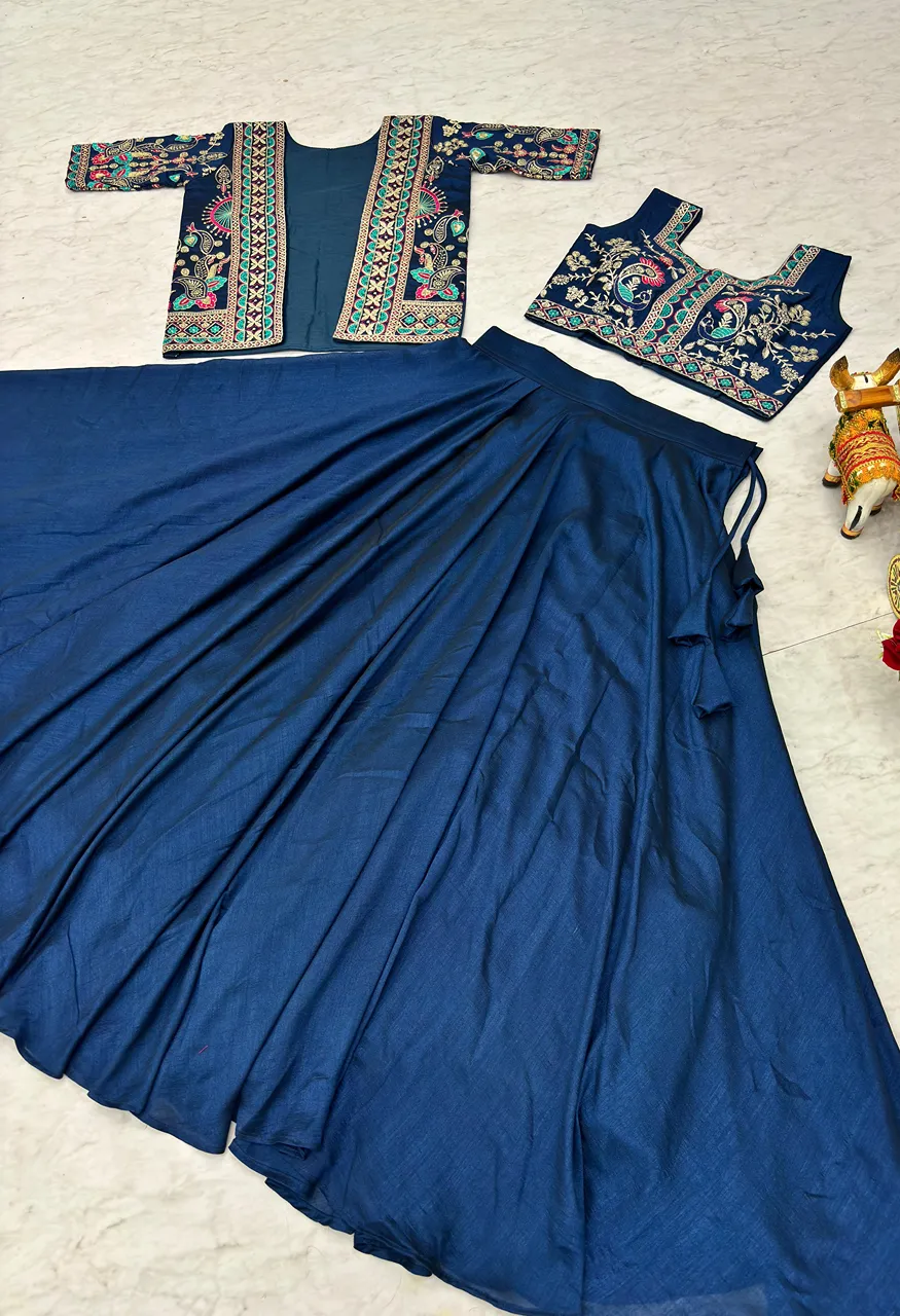 Ram 142 Pure Vichitra Lehenga Choli with Embroidered Koti Wholesale Festival Wear — Lehenga, Vardan Ethnic wholesale from Surat — view 7