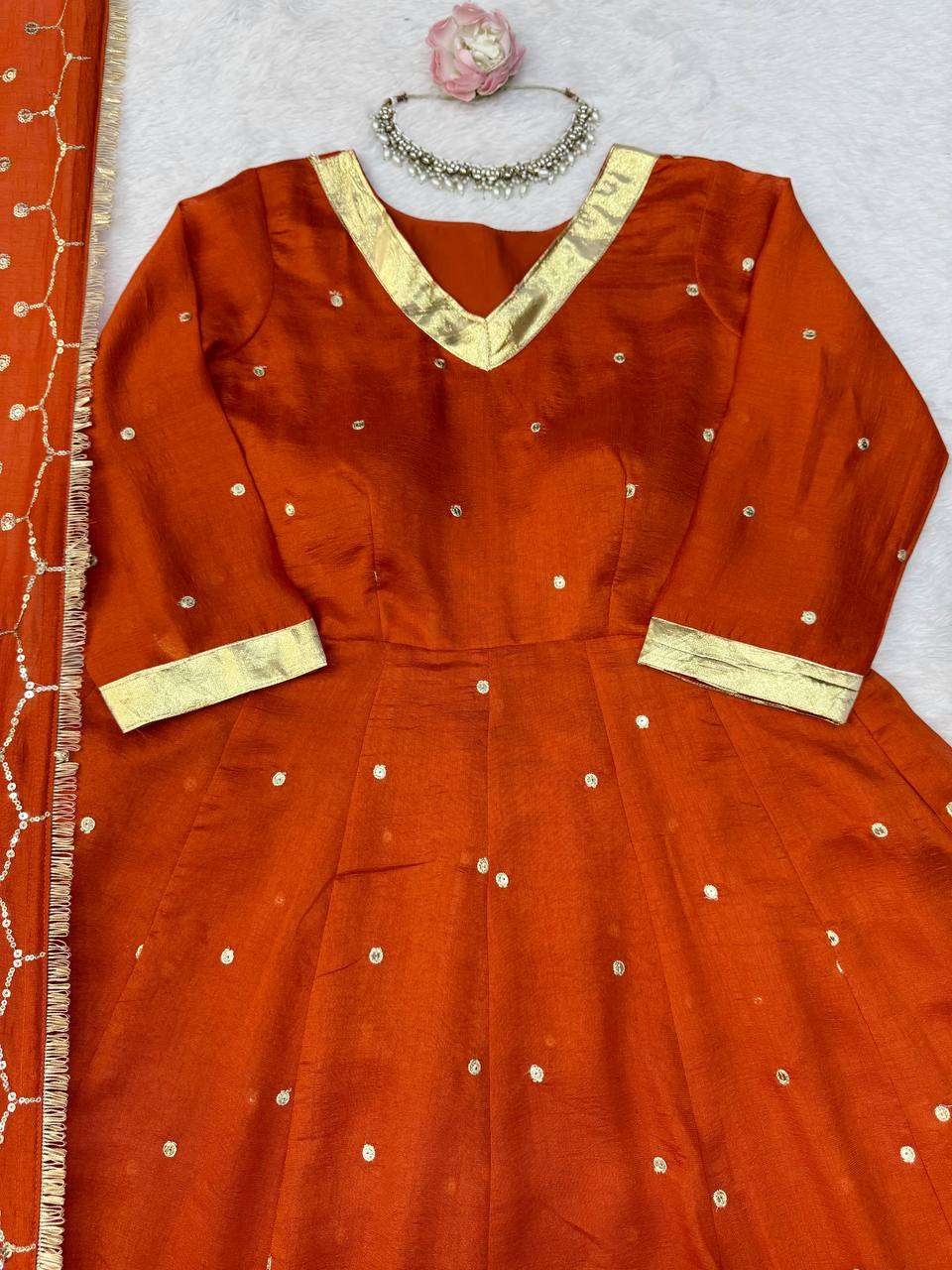 RTC 6075 Vichitra Silk Fully Stitched Anarkali Suit with Dupatta — Wholesale Kurtis, Vardan Ethnic wholesale from Surat — view 3