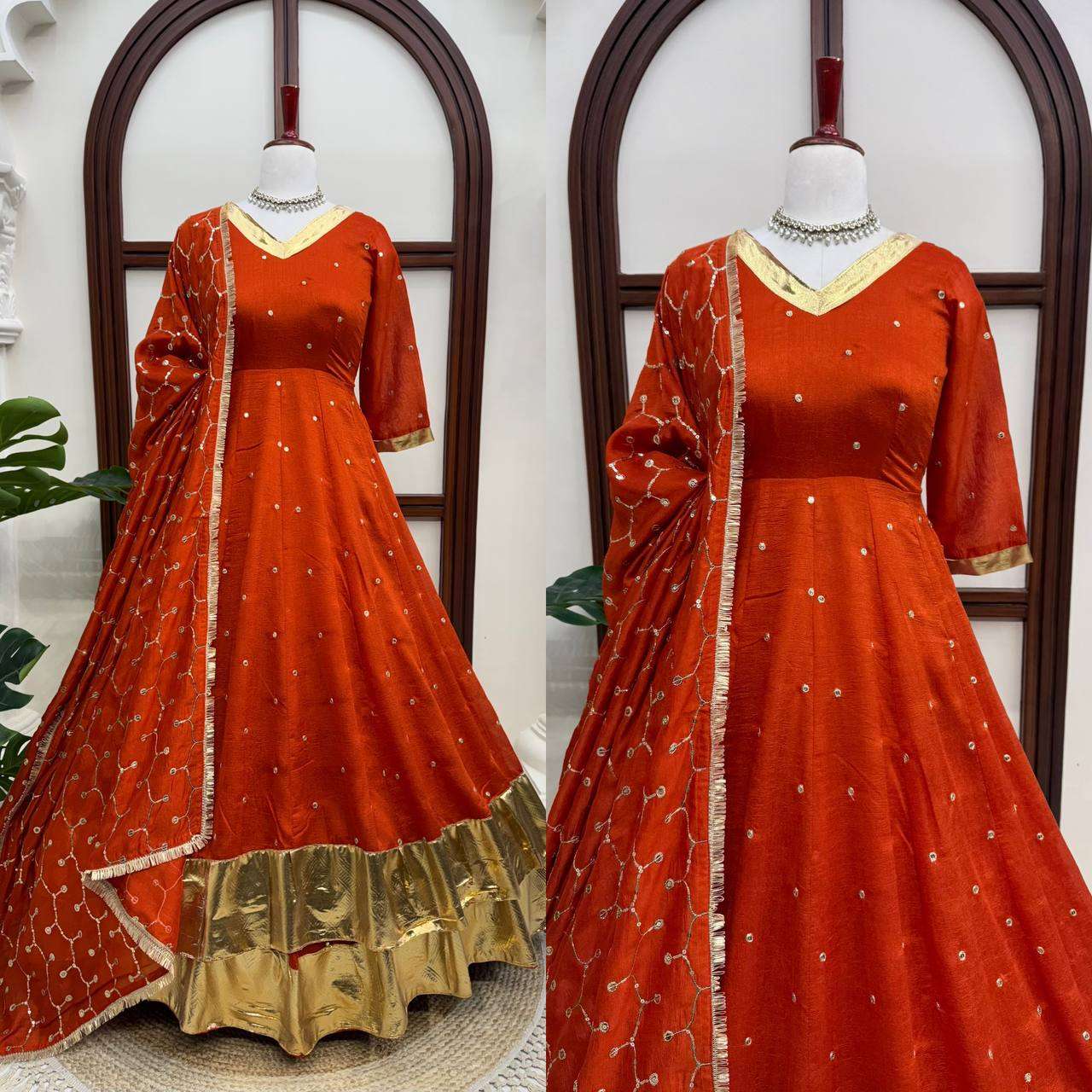 RTC 6075 Vichitra Silk Fully Stitched Anarkali Suit with Dupatta — Wholesale Kurtis, Vardan Ethnic wholesale from Surat — view 6