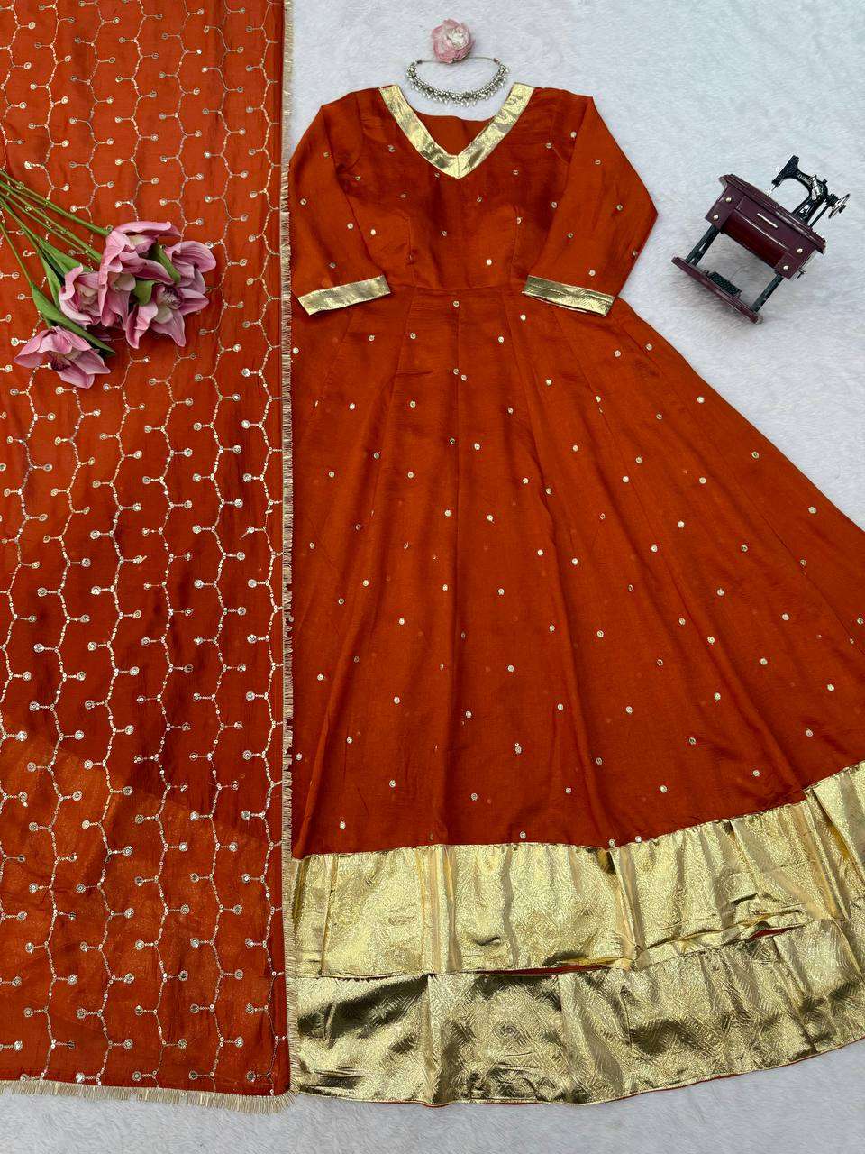 RTC 6075 Vichitra Silk Fully Stitched Anarkali Suit with Dupatta — Wholesale Kurtis, Vardan Ethnic wholesale from Surat — view 5
