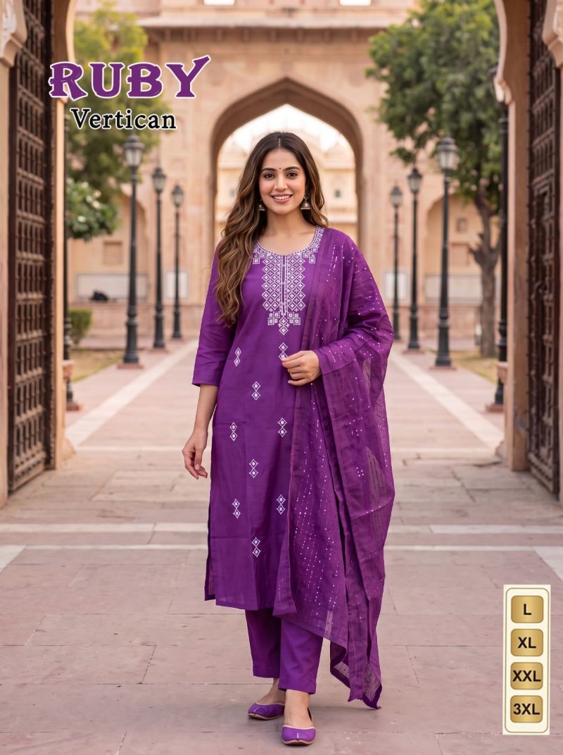 Ruby Vol 1 Vertican Silk Embroidered Kurti Pant Set with Dupatta — Wholesale Kurtis, Vardan Ethnic wholesale from Surat — Photo 3