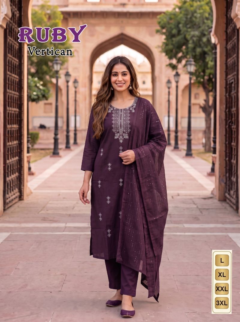 Ruby Vol 1 Vertican Silk Embroidered Kurti Pant Set with Dupatta — Wholesale Kurtis, Vardan Ethnic wholesale from Surat — Photo 7