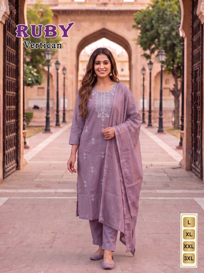 Ruby Vol 1 Vertican Silk Embroidered Kurti Pant Set with Dupatta — Wholesale Kurtis, Vardan Ethnic wholesale from Surat — Photo 5