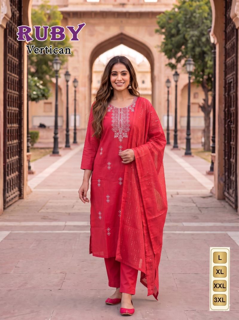 Ruby Vol 1 Vertican Silk Embroidered Kurti Pant Set with Dupatta — Wholesale Kurtis, Vardan Ethnic wholesale from Surat — Photo 4