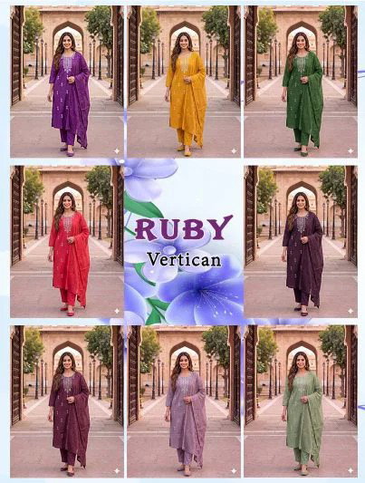Ruby Vol 1 Vertican Silk Embroidered Kurti Pant Set with Dupatta — Wholesale Kurtis, Vardan Ethnic wholesale from Surat — Photo 8