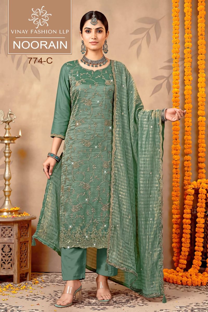 Vinay Kuleesh Noorain Gold Silk Beads & Zari Work Designer Salwar Kameez Wholesale