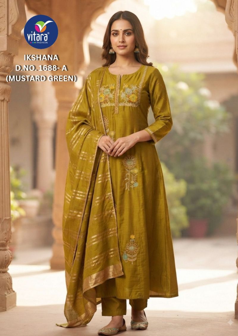 Vitara Iksana Mul Chanderi Handwork Kurti With Bottom Dupatta Set — Wholesale Readymade Suit, Vardan Ethnic wholesale from Surat — Photo 6