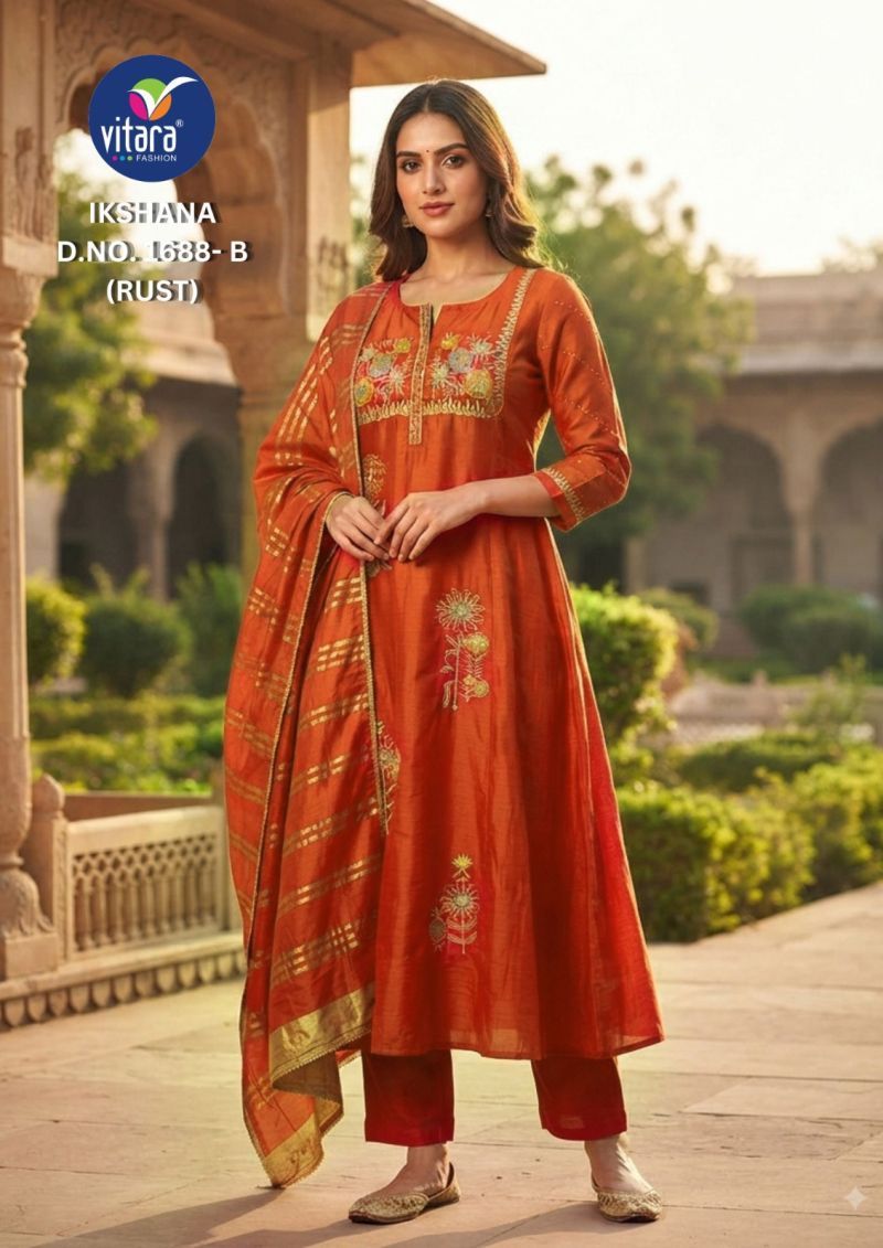 Vitara Iksana Mul Chanderi Handwork Kurti With Bottom Dupatta Set — Wholesale Readymade Suit, Vardan Ethnic wholesale from Surat — Photo 2