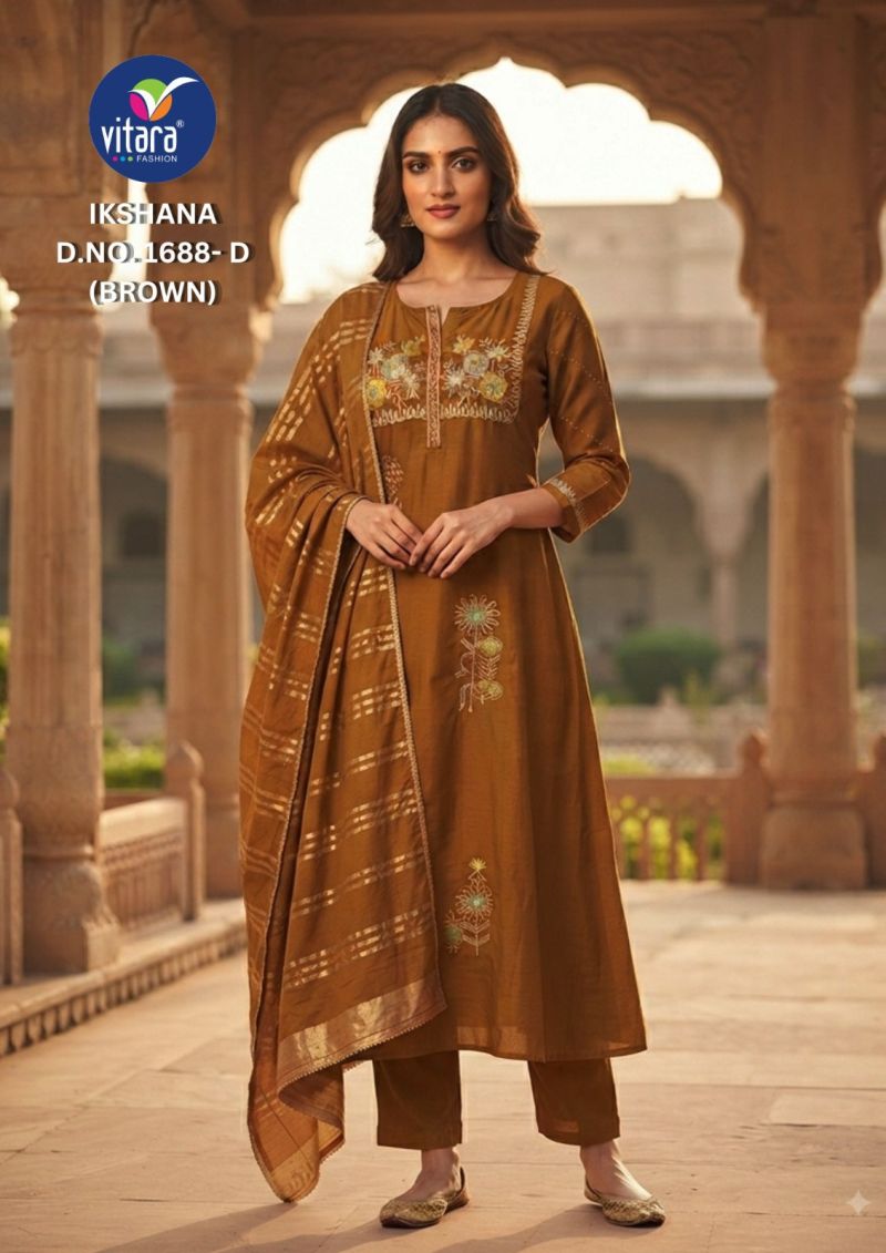 Vitara Iksana Mul Chanderi Handwork Kurti With Bottom Dupatta Set — Wholesale Readymade Suit, Vardan Ethnic wholesale from Surat — Photo 3