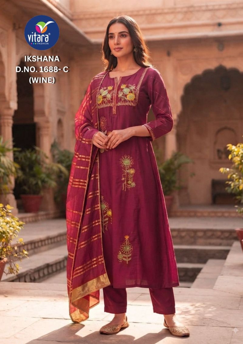 Vitara Iksana Mul Chanderi Handwork Kurti With Bottom Dupatta Set — Wholesale Readymade Suit, Vardan Ethnic wholesale from Surat — Photo 4