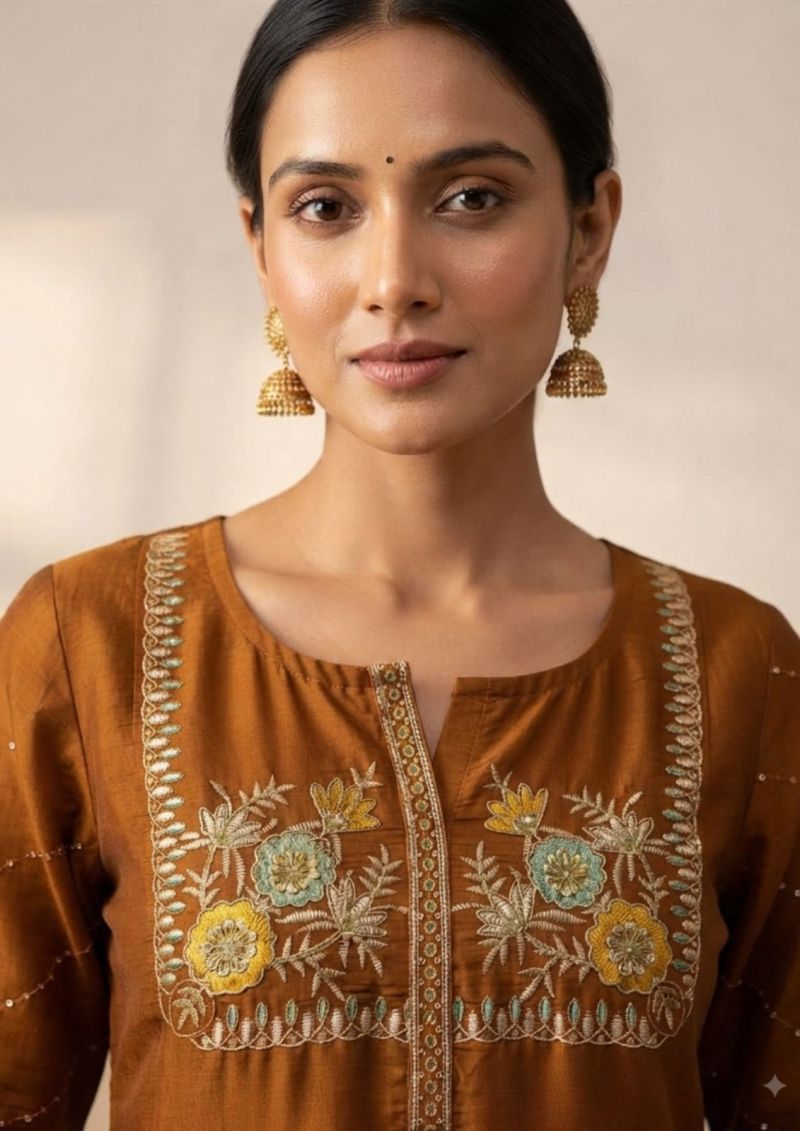 Vitara Iksana Mul Chanderi Handwork Kurti With Bottom Dupatta Set — Wholesale Readymade Suit, Vardan Ethnic wholesale from Surat — Photo 5