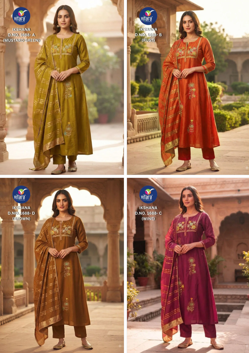 Vitara Iksana Mul Chanderi Handwork Kurti With Bottom Dupatta Set — Wholesale Readymade Suit, Vardan Ethnic wholesale from Surat — Photo 7