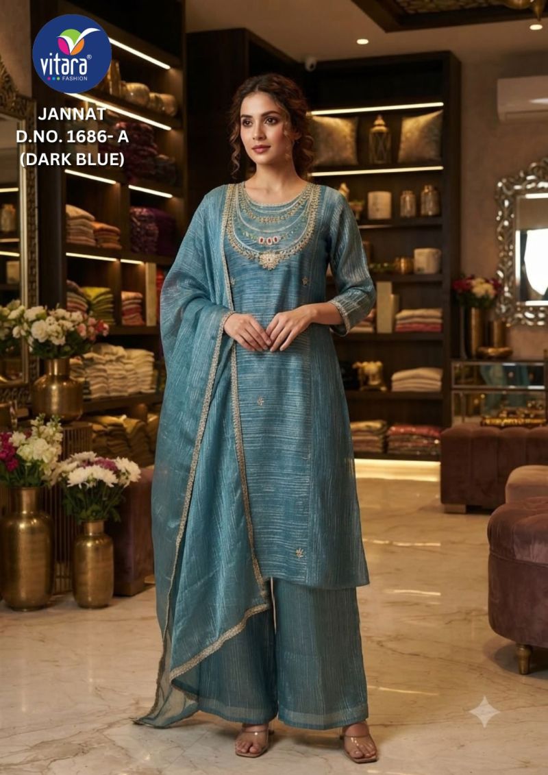 Vitara Jannat Salsa Embroidery And Hand Work Kurti With Bottom Dupatta Catalog