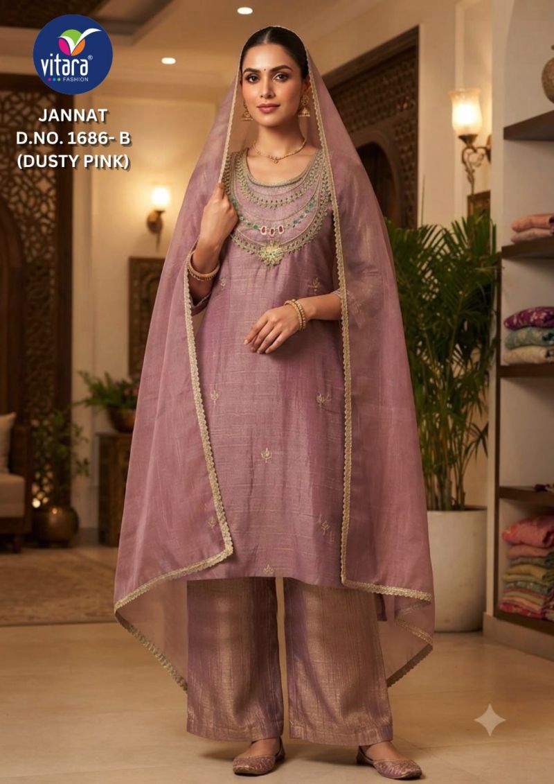 Vitara Jannat Salsa Embroidery And Hand Work Kurti With Bottom Dupatta Catalog — Wholesale Kurtis, Vitara Fashion wholesale from Surat — view 4