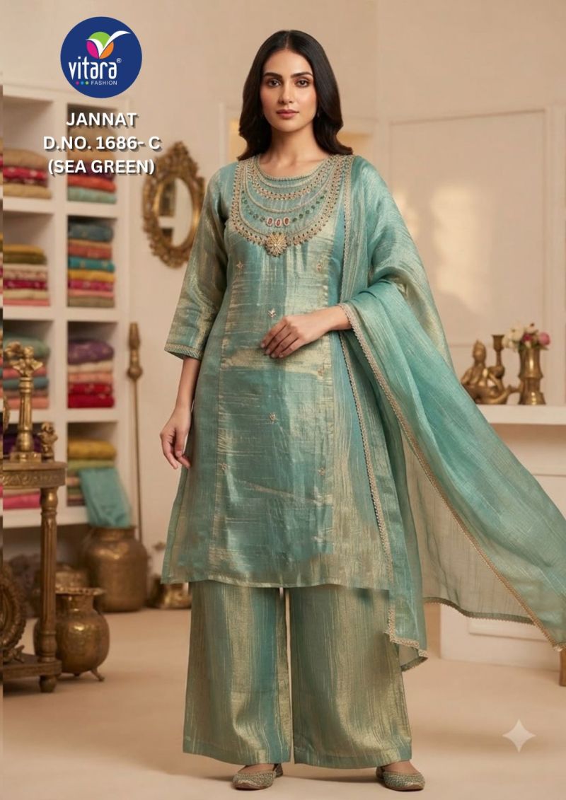 Vitara Jannat Salsa Embroidery And Hand Work Kurti With Bottom Dupatta Catalog — Wholesale Kurtis, Vitara Fashion wholesale from Surat — view 2