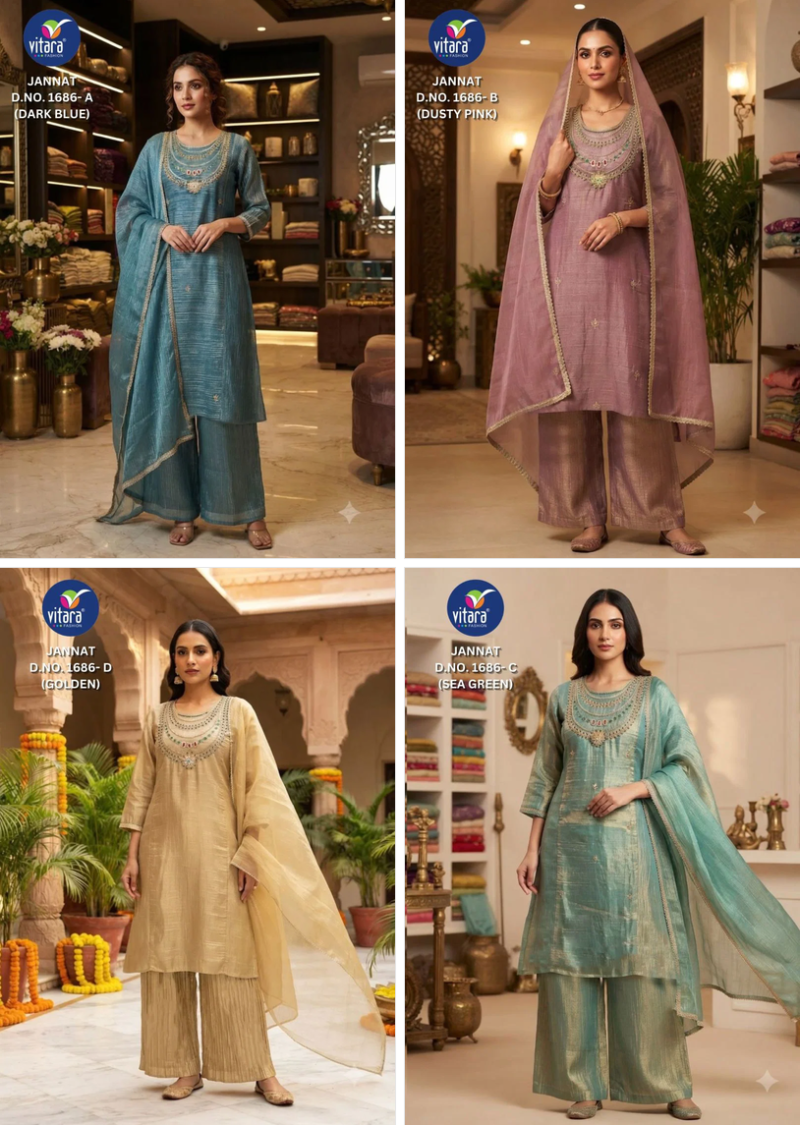 Vitara Jannat Salsa Embroidery And Hand Work Kurti With Bottom Dupatta Catalog — Wholesale Kurtis, Vitara Fashion wholesale from Surat — view 6