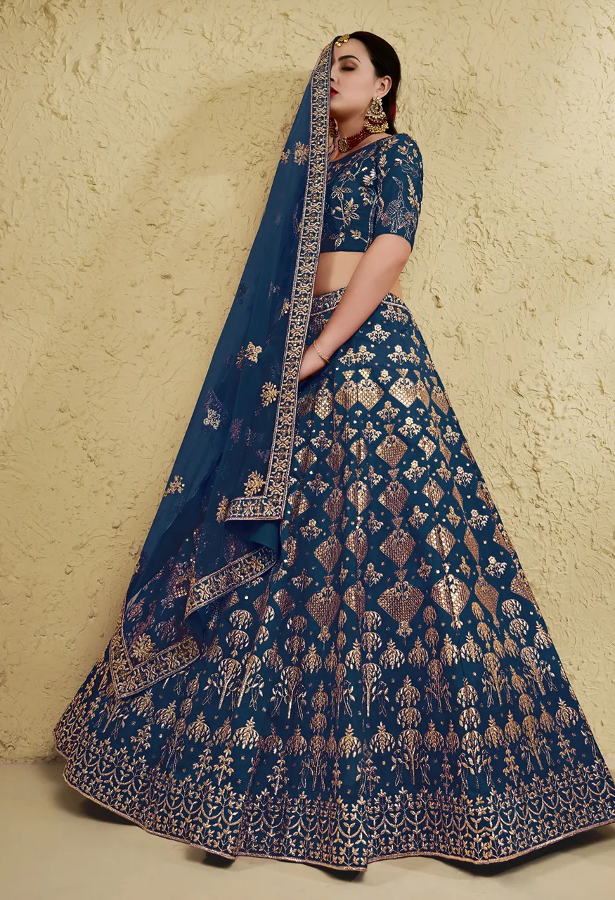 Royal Teal Blue Heritage Embroidered Lehenga Zeel 7055-Blue — Wholesale Lehenga, Zeel wholesale from Surat — Photo 2