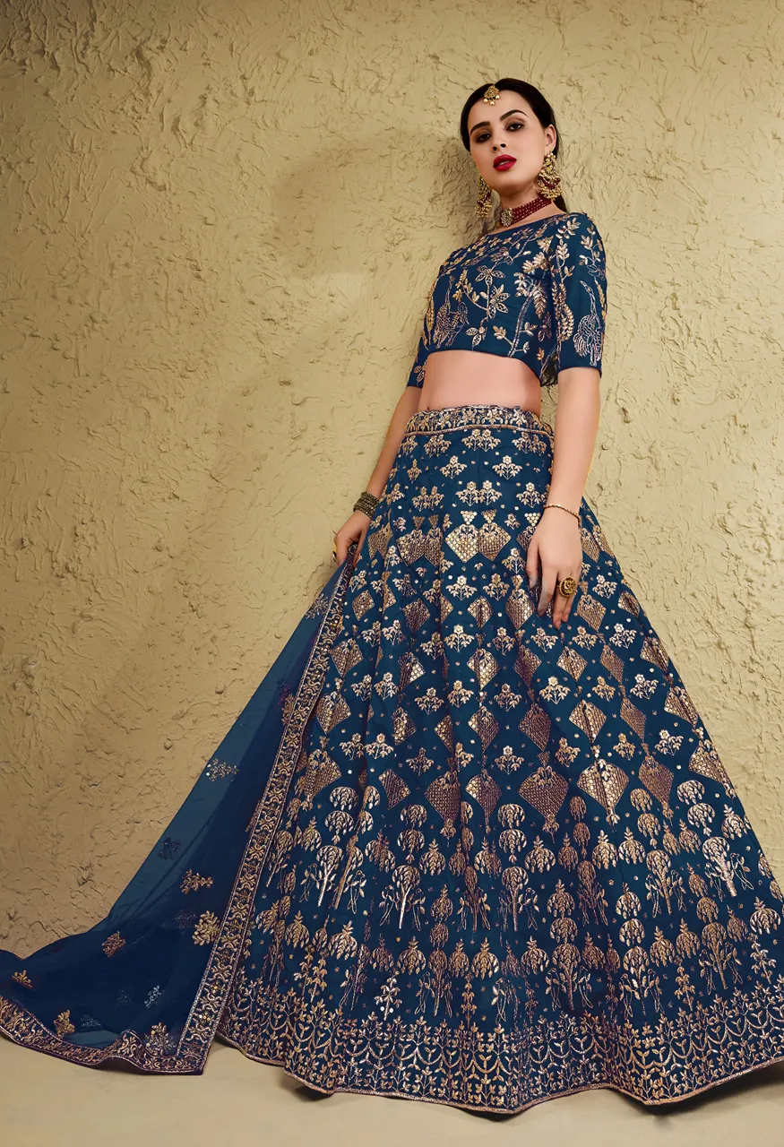 Royal Teal Blue Heritage Embroidered Lehenga Zeel 7055-Blue — Wholesale Lehenga, Zeel wholesale from Surat — Photo 3