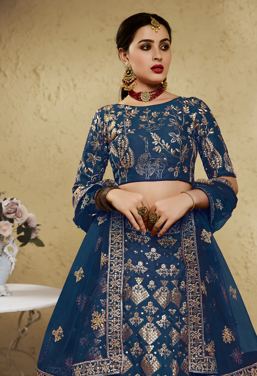 Royal Teal Blue Heritage Embroidered Lehenga Zeel 7055-Blue — Wholesale Lehenga, Zeel wholesale from Surat — Photo 4
