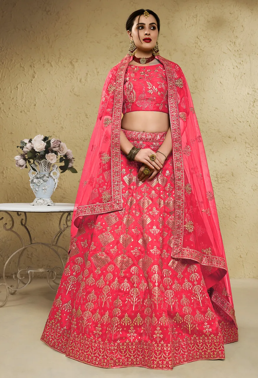 Coral Peach Heritage Embroidered Lehenga Zeel 7055-Peach