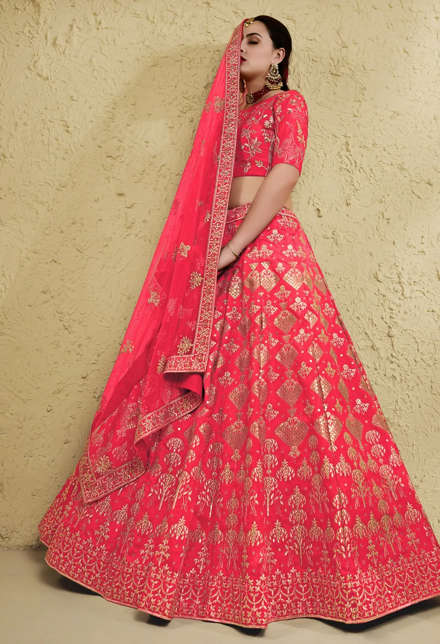 Coral Peach Heritage Embroidered Lehenga Zeel 7055-Peach — Singles, Zeel wholesale from Surat — view 2