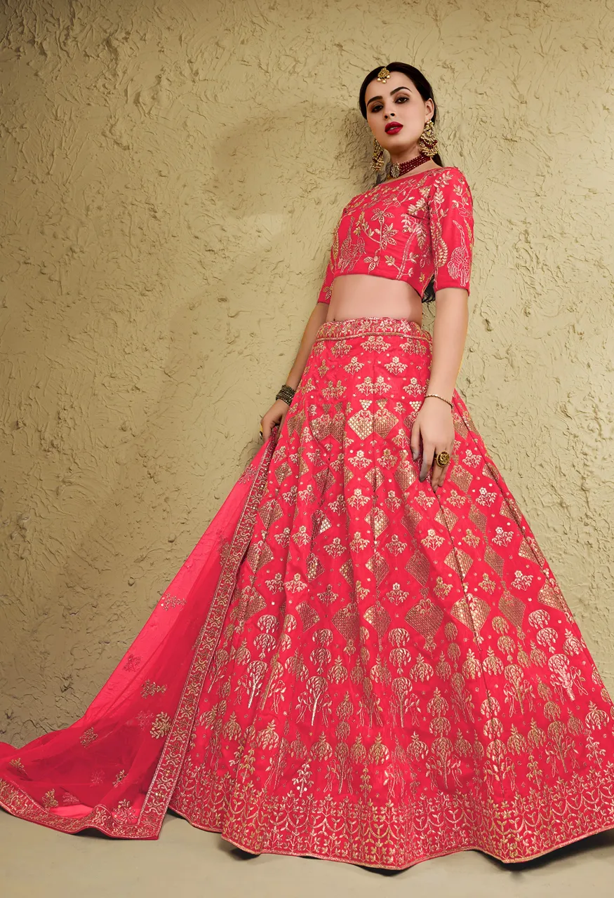 Coral Peach Heritage Embroidered Lehenga Zeel 7055-Peach — Singles, Zeel wholesale from Surat — view 3