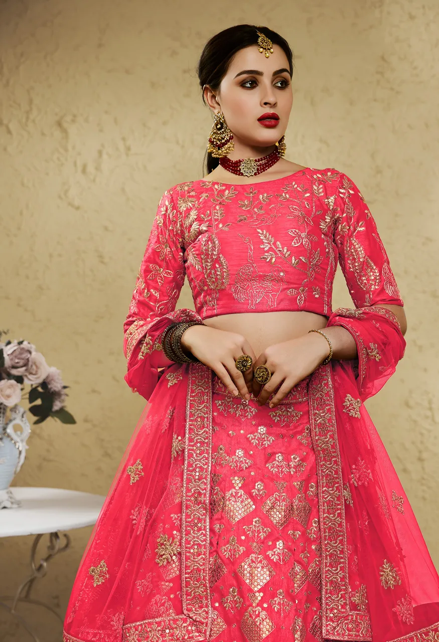 Coral Peach Heritage Embroidered Lehenga Zeel 7055-Peach — Singles, Zeel wholesale from Surat — view 4