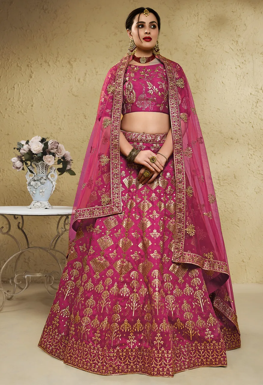 Rani Pink Regal Embroidered Lehenga Choli  Zeel 7055-Pink — Singles, Zeel wholesale from Surat — view 3