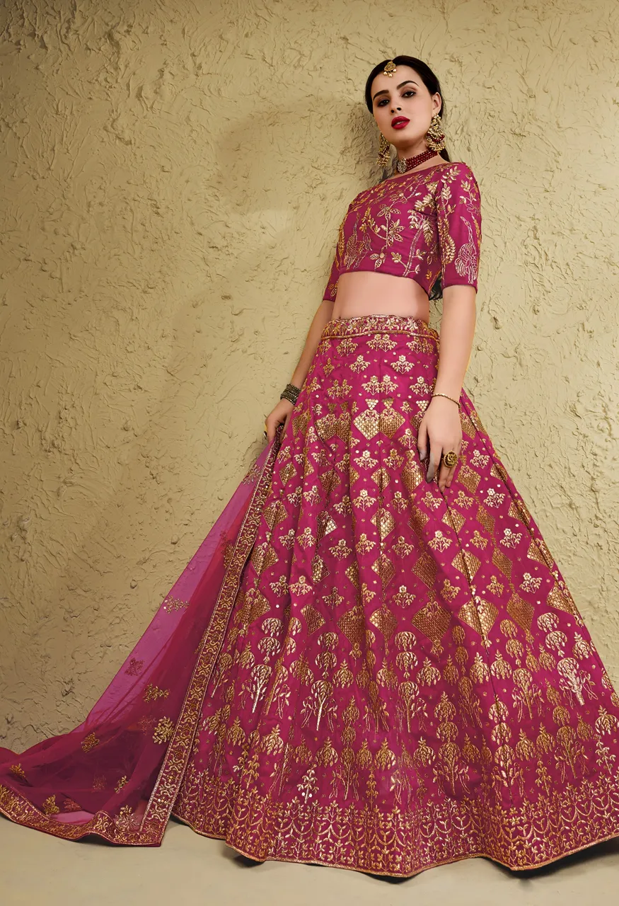 Rani Pink Regal Embroidered Lehenga Choli  Zeel 7055-Pink — Singles, Zeel wholesale from Surat — view 4