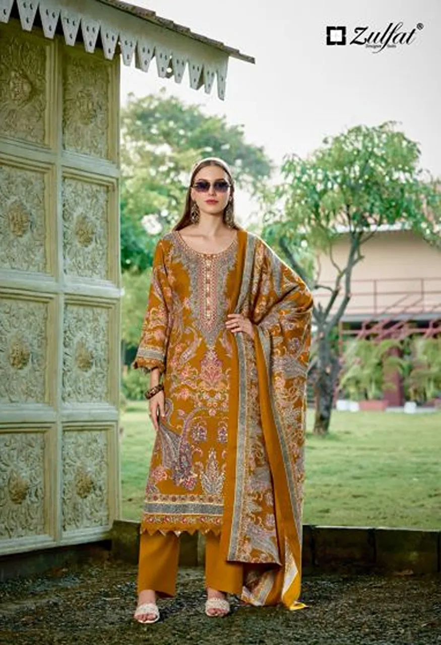 Zulfat Shahinoor Pure Woollen Pashmina Printed Dress Material with Shawl Dupatta — Wholesale Salwar Suits, Zulfat Designer Suit wholesale from Surat — view 2