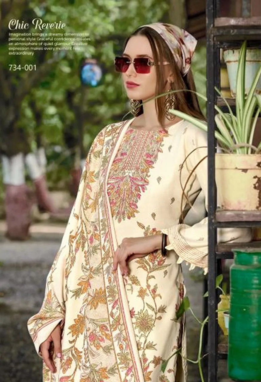 Zulfat Shahinoor Pure Woollen Pashmina Printed Dress Material with Shawl Dupatta