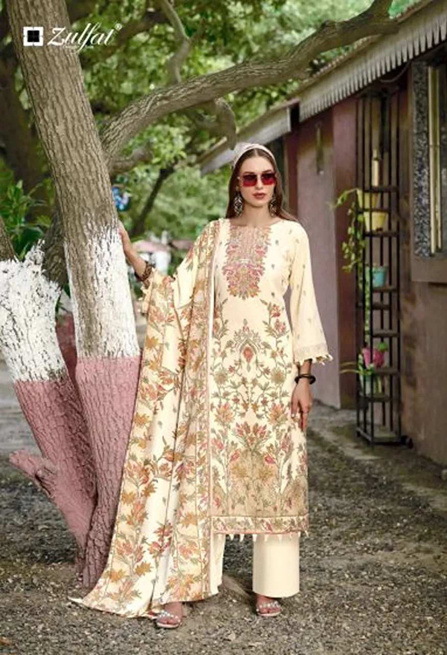 Zulfat Shahinoor Pure Woollen Pashmina Printed Dress Material with Shawl Dupatta — Wholesale Salwar Suits, Zulfat Designer Suit wholesale from Surat — view 6