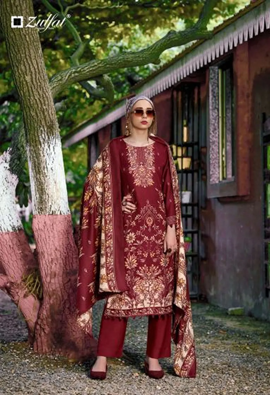Zulfat Shahinoor Pure Woollen Pashmina Printed Dress Material with Shawl Dupatta — Wholesale Salwar Suits, Zulfat Designer Suit wholesale from Surat — view 5