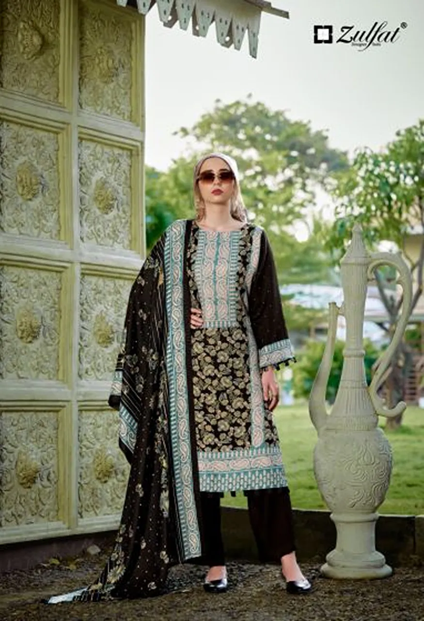 Zulfat Shahinoor Pure Woollen Pashmina Printed Dress Material with Shawl Dupatta — Wholesale Salwar Suits, Zulfat Designer Suit wholesale from Surat — view 4