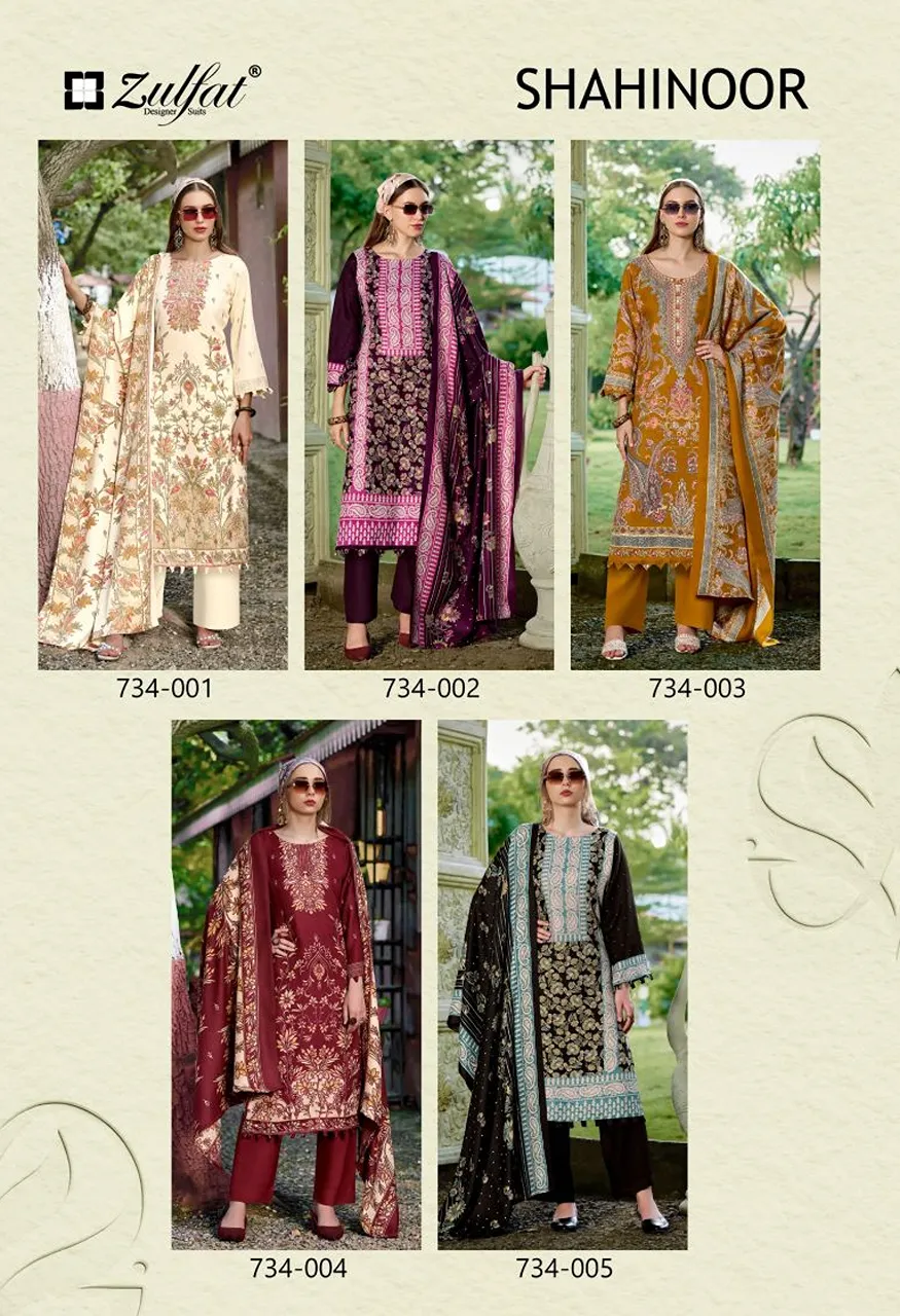 Zulfat Shahinoor Pure Woollen Pashmina Printed Dress Material with Shawl Dupatta — Wholesale Salwar Suits, Zulfat Designer Suit wholesale from Surat — view 8