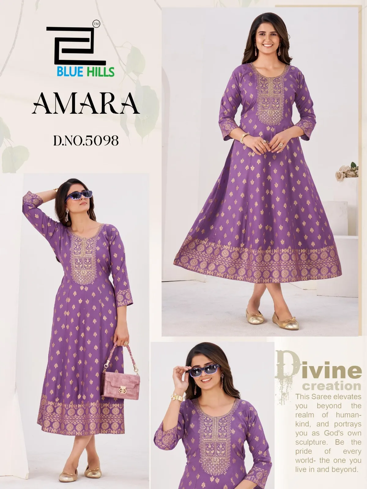 Blue Hills Amara Rayon Foil Print Anarkali Gown