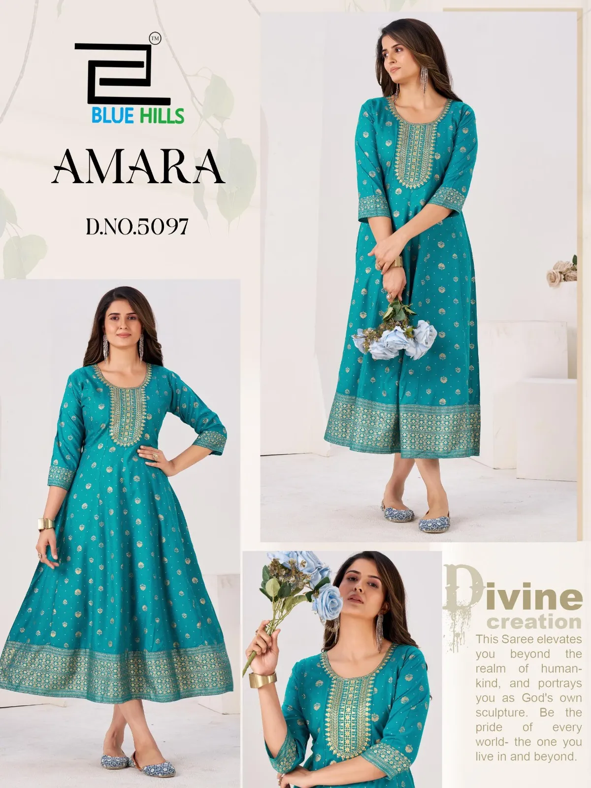 Blue Hills Amara Rayon Foil Print Anarkali Gown