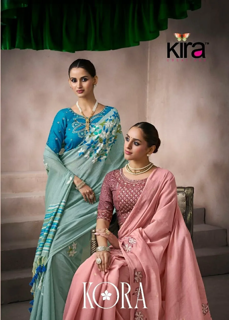 Kira Kora Silk Viscose Cotton Saree with Fancy Worked Blouse