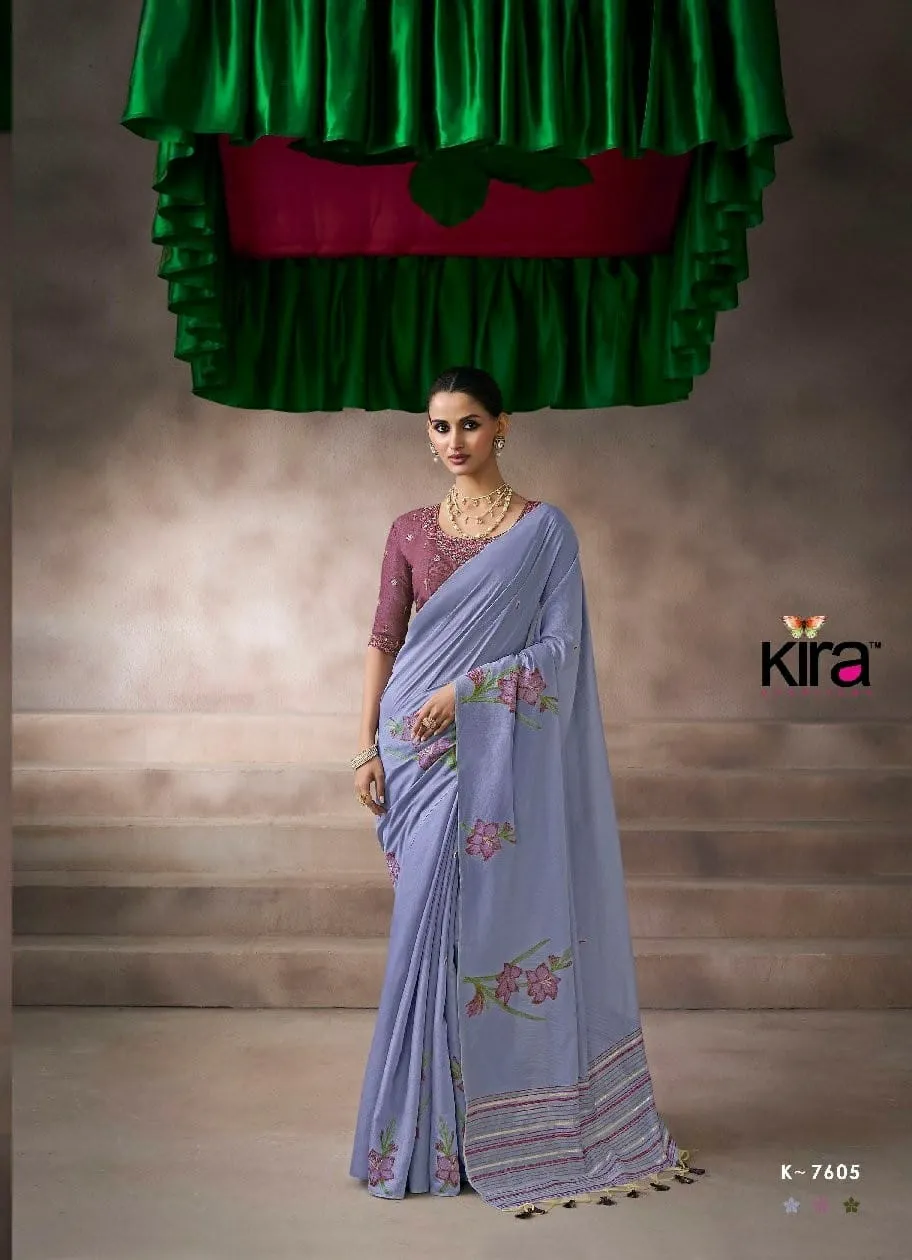 Kira Kora Silk Viscose Cotton Saree with Fancy Worked Blouse