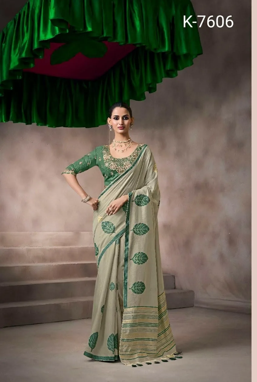 Kira Kora Silk Viscose Cotton Saree with Fancy Worked Blouse