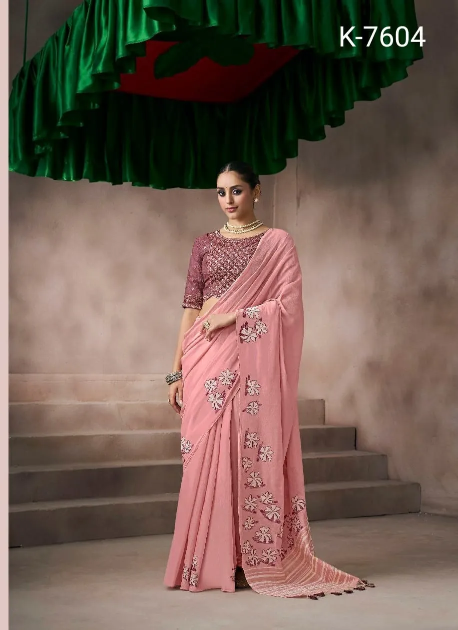 Kira Kora Silk Viscose Cotton Saree with Fancy Worked Blouse