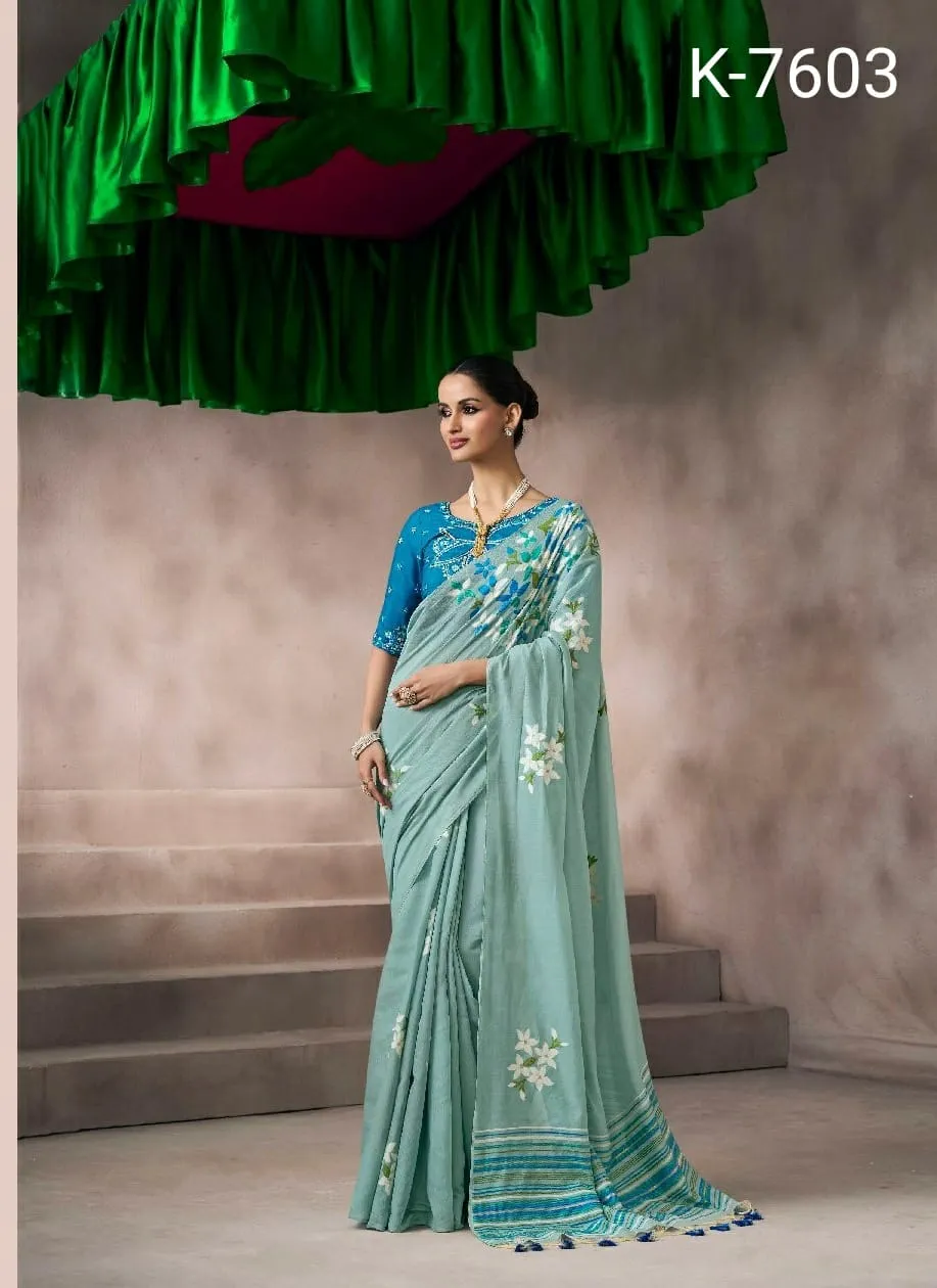 Kira Kora Silk Viscose Cotton Saree with Fancy Worked Blouse