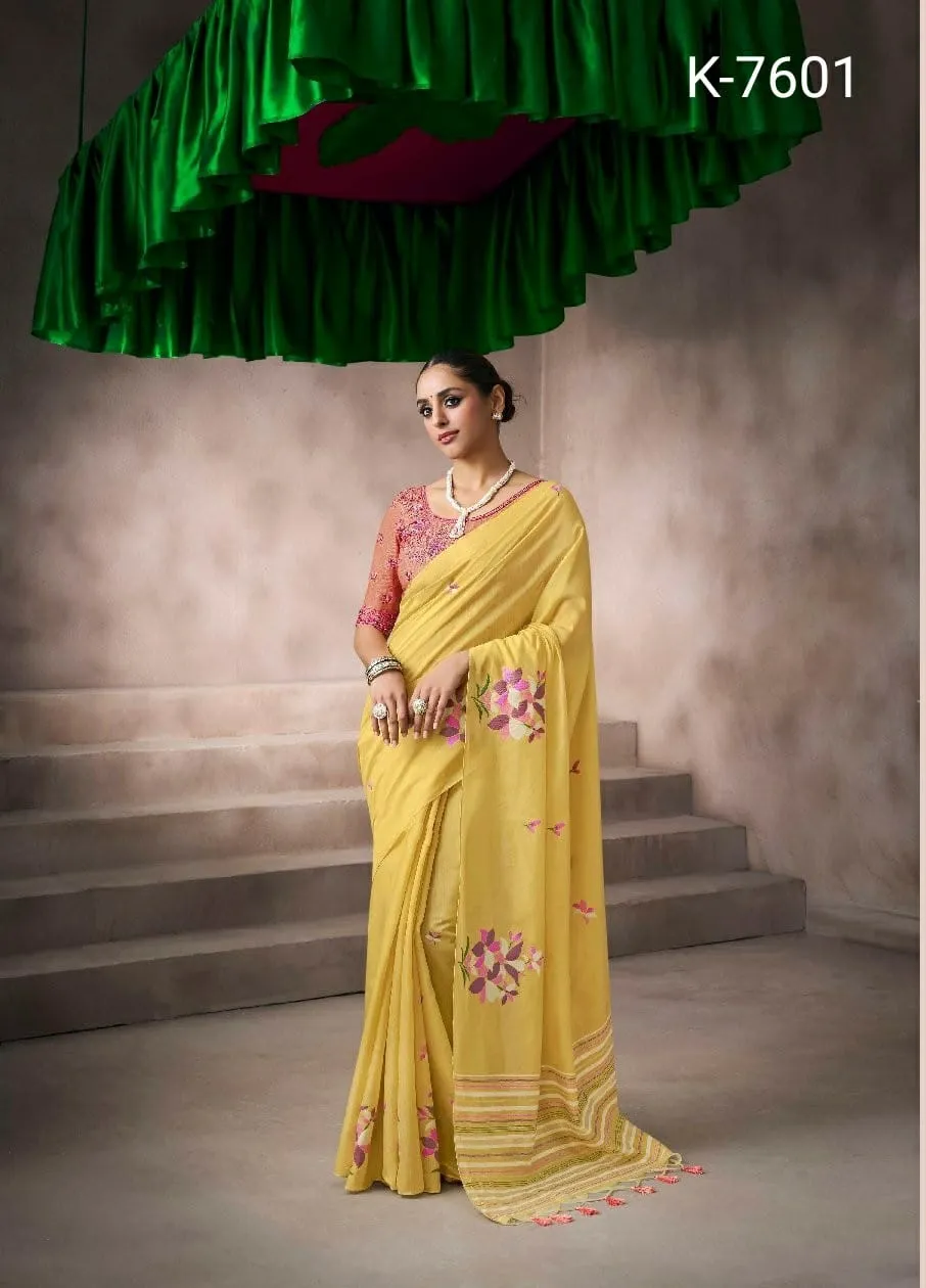 Kira Kora Silk Viscose Cotton Saree with Fancy Worked Blouse