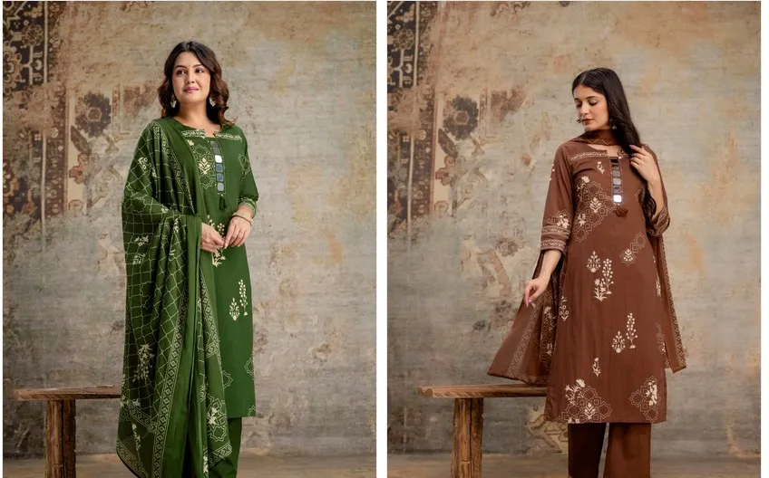 Naisha K 516 Cotton Mirror Worked Fancy Kurti Set