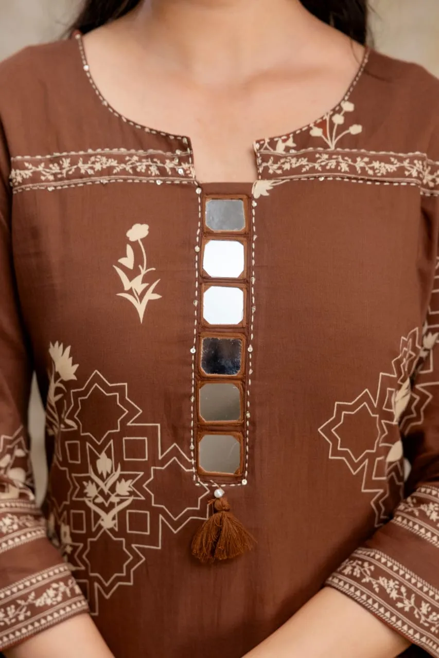 Naisha K 516 Cotton Mirror Worked Fancy Kurti Set