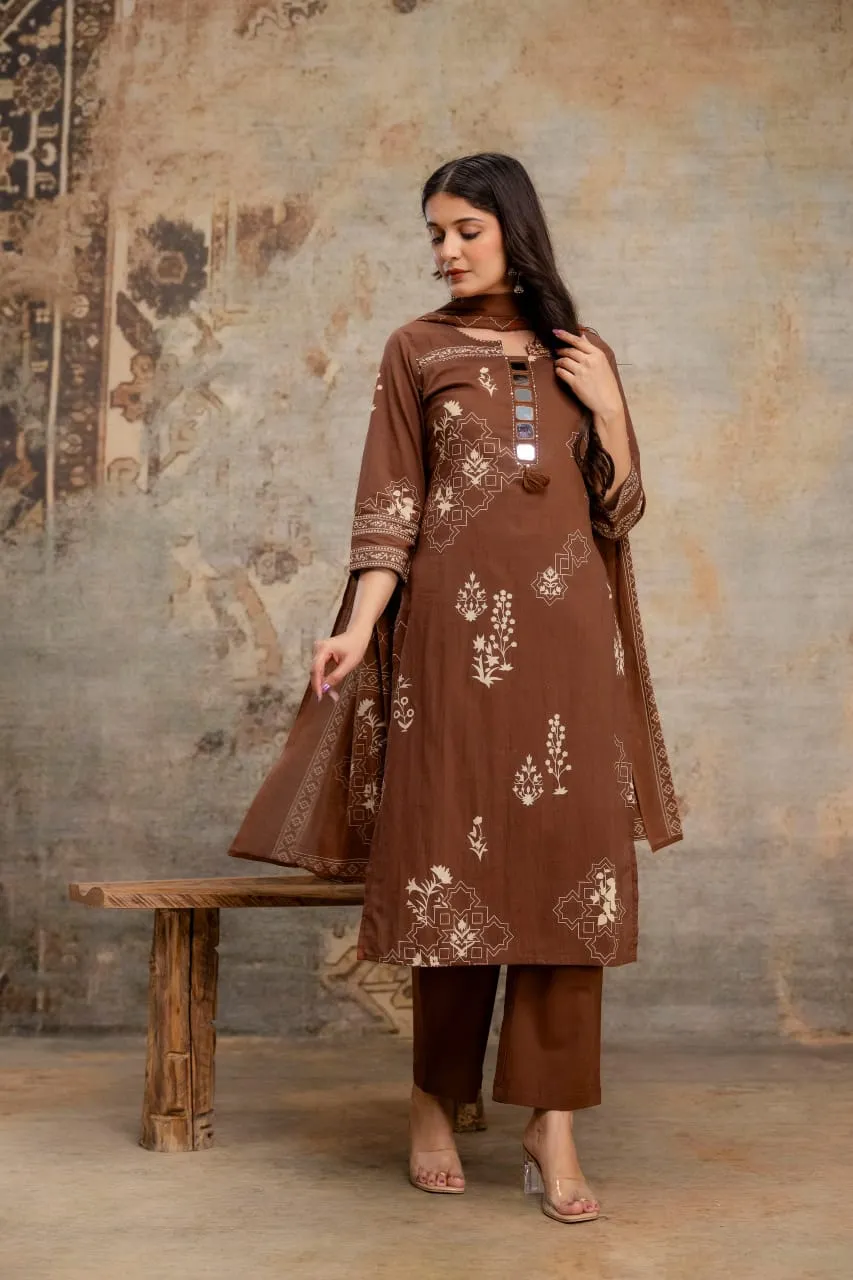Naisha K 516 Cotton Mirror Worked Fancy Kurti Set