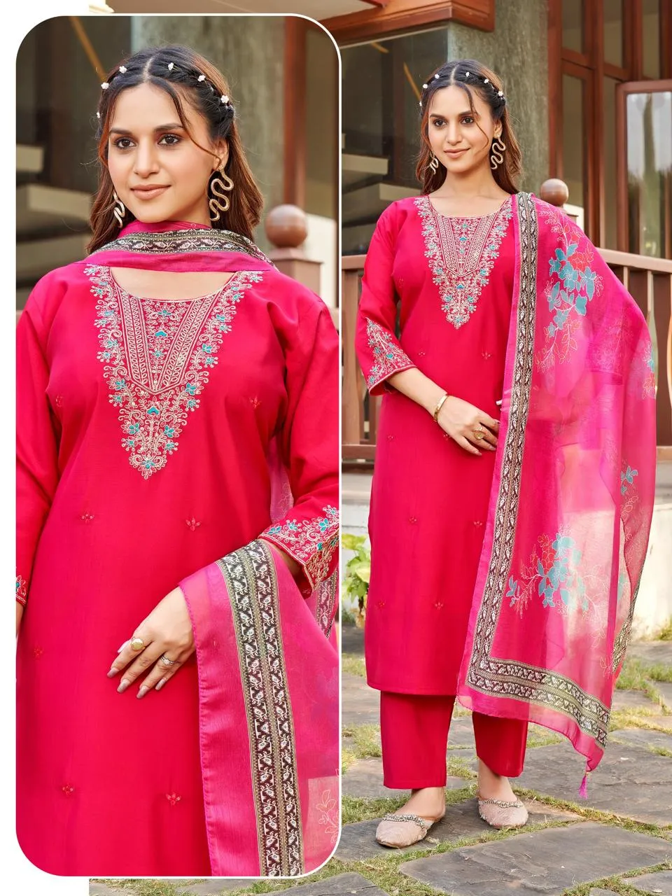 Naisha K 519 Roman Silk With Work Kurti With Bottom and Dupatta Set