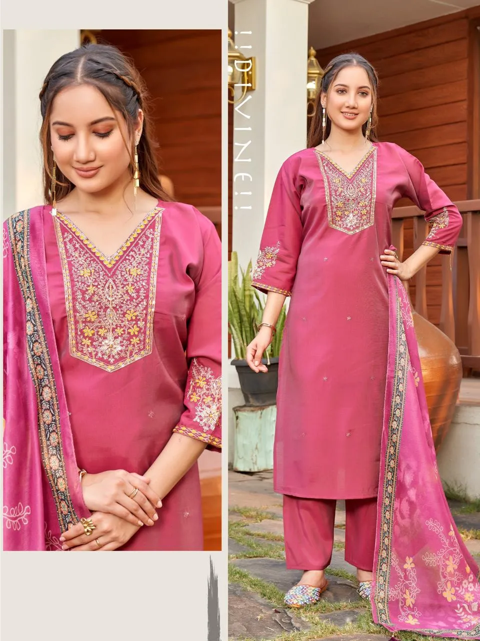 Naisha K 519 Roman Silk With Work Kurti With Bottom and Dupatta Set