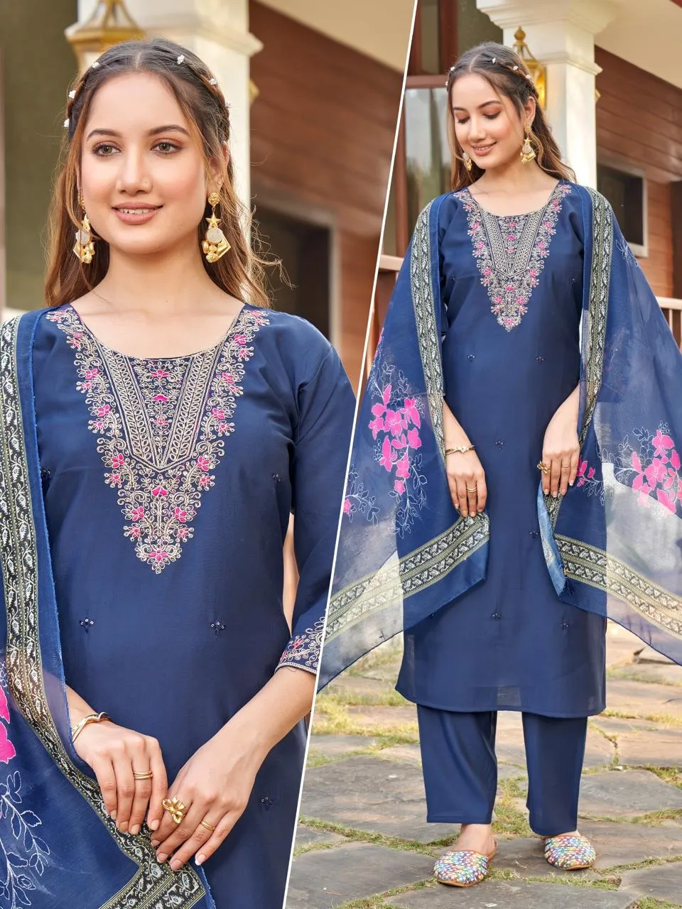 Naisha K 519 Roman Silk With Work Kurti With Bottom and Dupatta Set