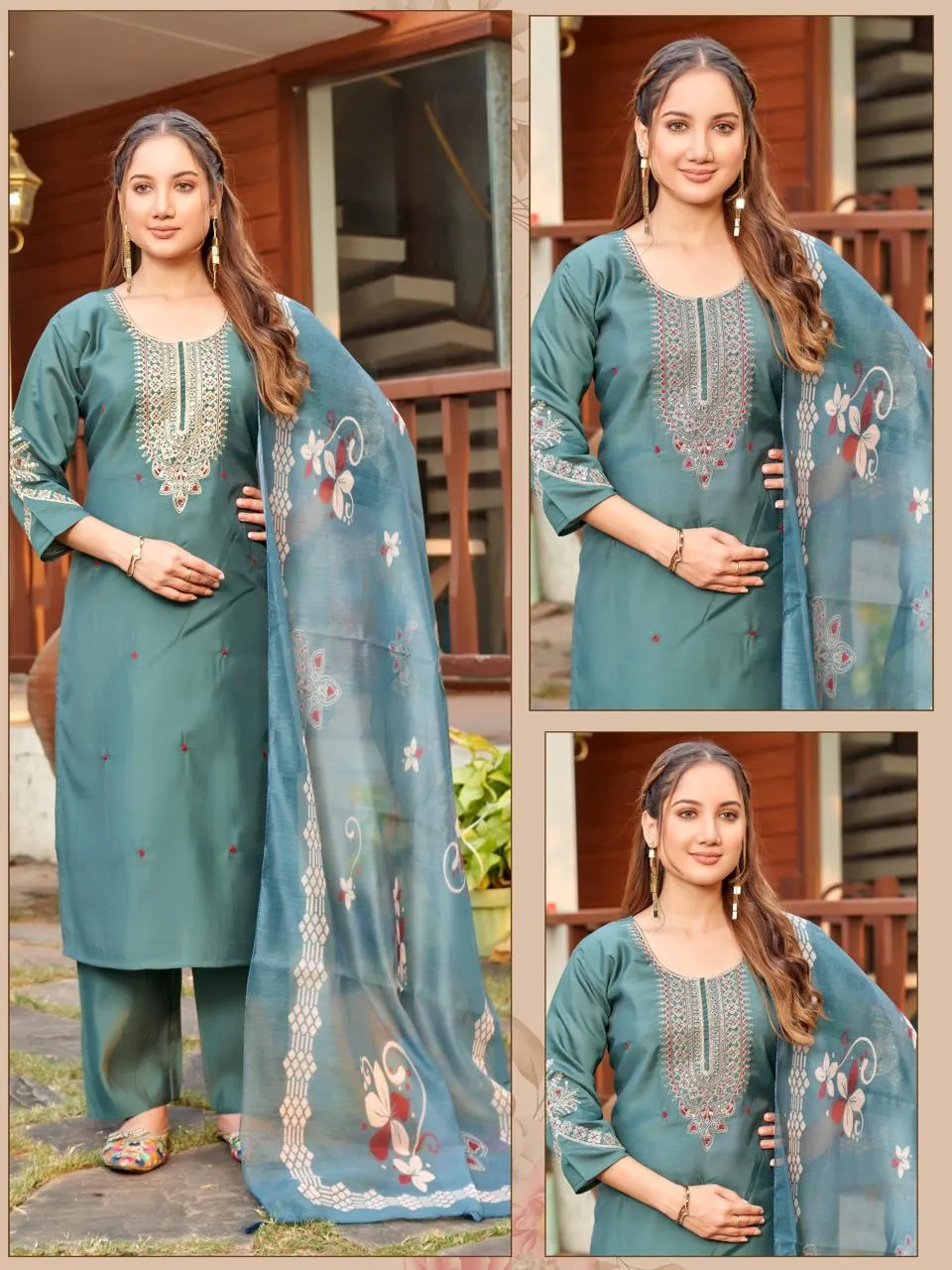 Naisha K 519 Roman Silk With Work Kurti With Bottom and Dupatta Set
